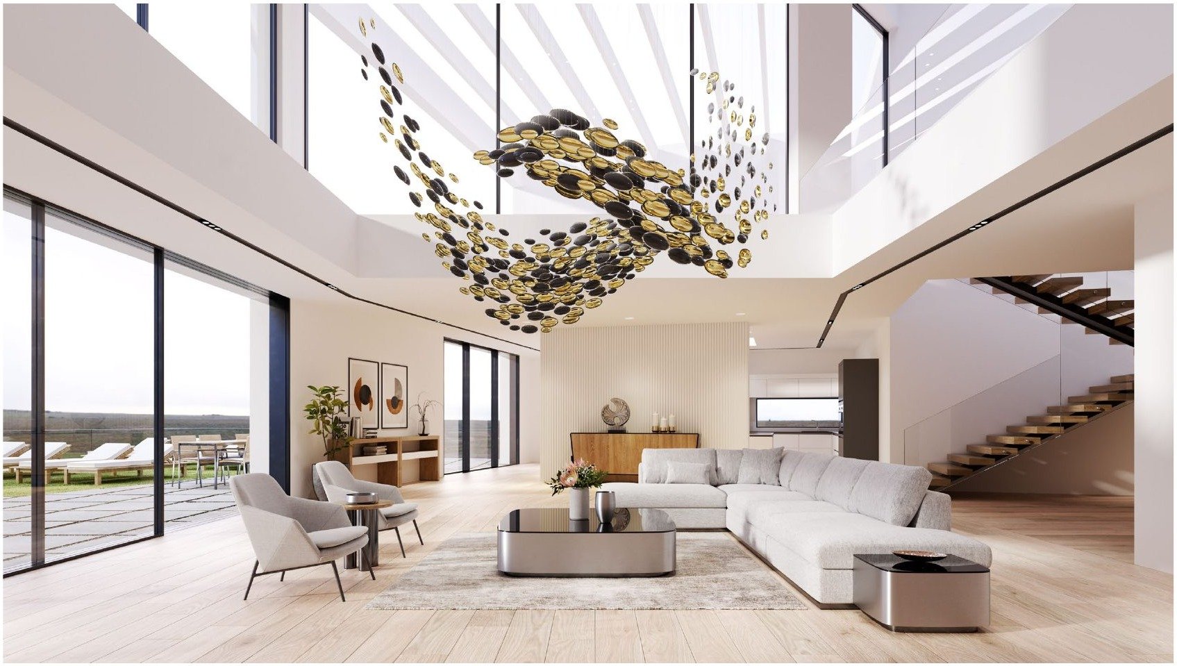 Double-height room with a Luvera composition